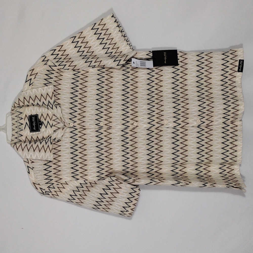 NWT Brooklyn Cloth Mfg. Co Sand Zigzag Knit Short Sleeve Button Down Shirt Sz Md